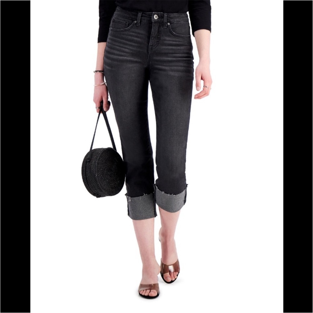 Black Straight Crop Jeans Capri Size 8 Cuff High Rise Coastal Preppy Indie